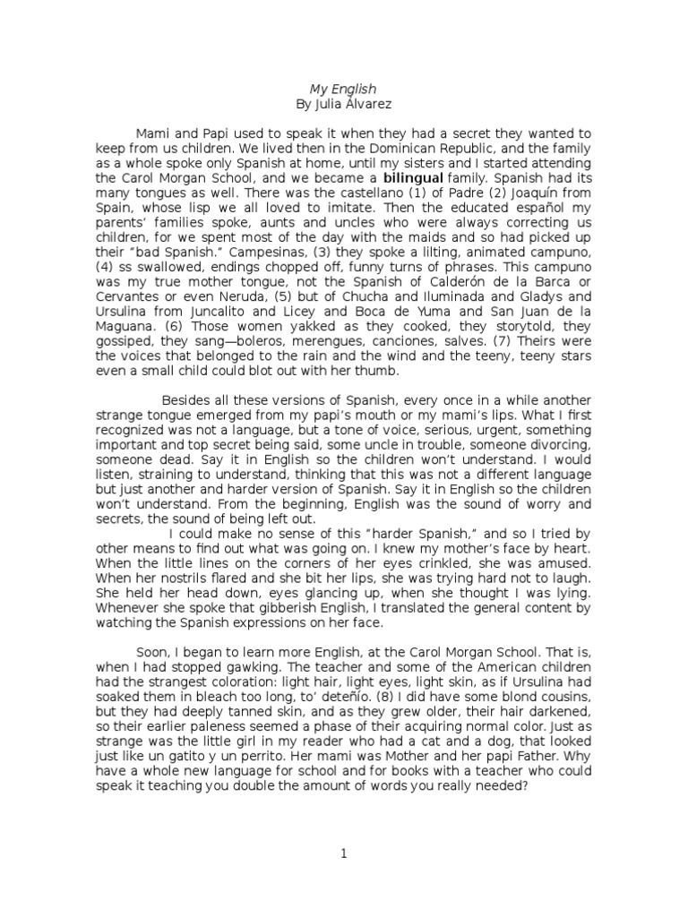 My English by Julia Alvarez PDF English Language First Language