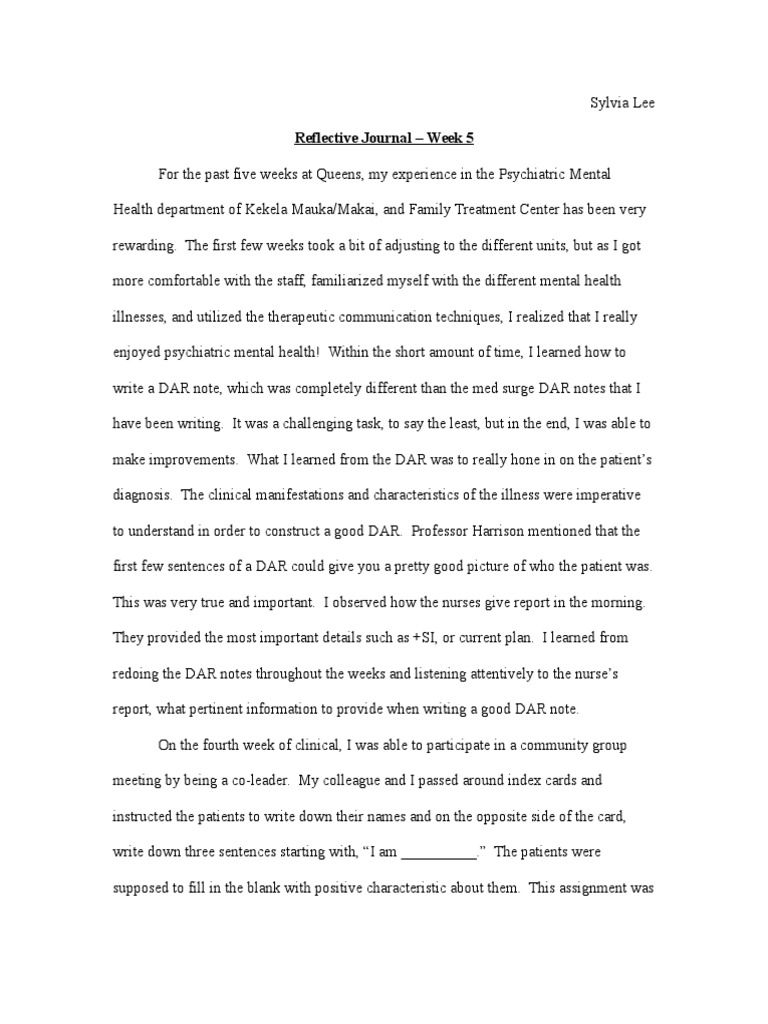 reflective journal Mental Health Psychiatry Free 30day Trial