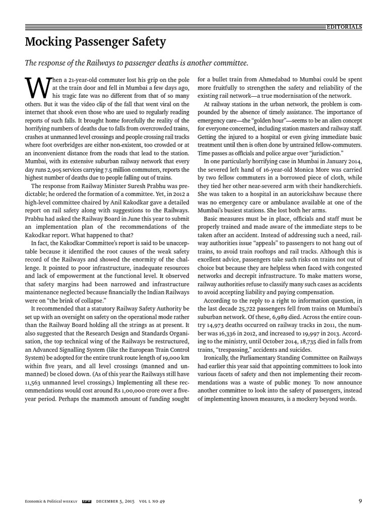 Mocking Passenger Safety | PDF | Rail Transport | Train