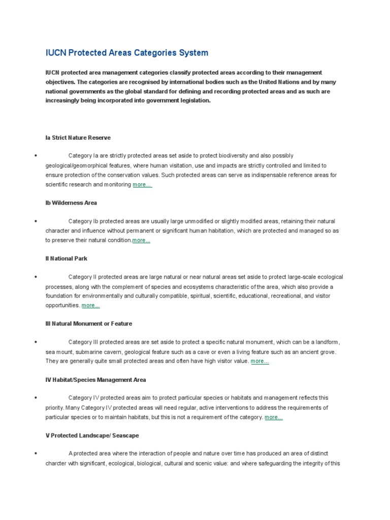 IUCN Protected Areas Categories System | PDF | Protected Area ...