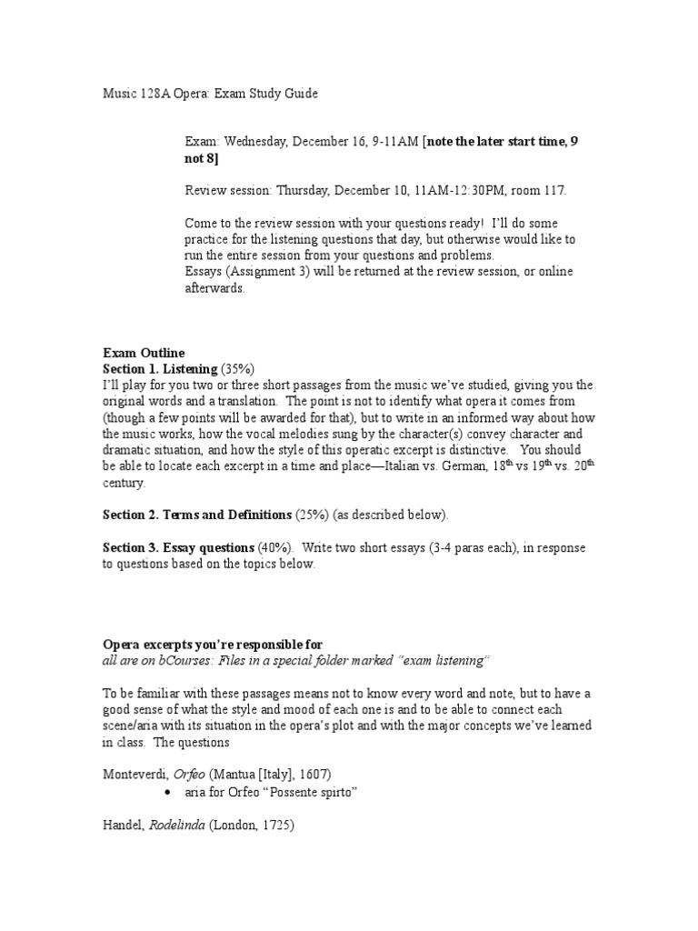 Music 128A Study Guide Berkeley | PDF | Opera | Vocal Musical Compositions