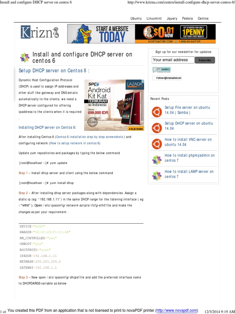 Install and Configure DHCP Server On Centos 6 | PDF | Ip Address | Data ...