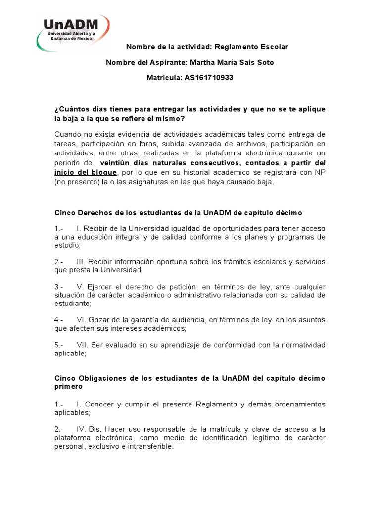 Tarea Reglamento Escolar