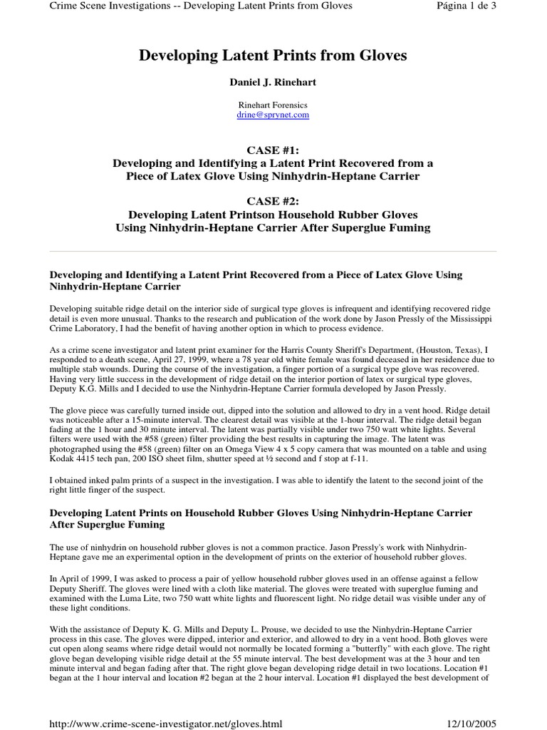 Developing Latent Fingerprints from Gloves Using NinhydrinHeptane