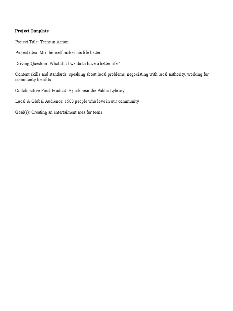 Teens in Action Project Template | PDF