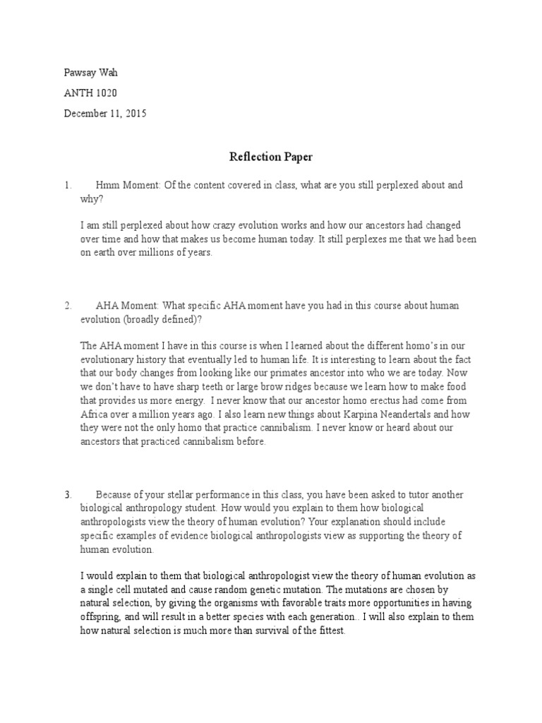 Reflection-Paper Anth 1020 | PDF