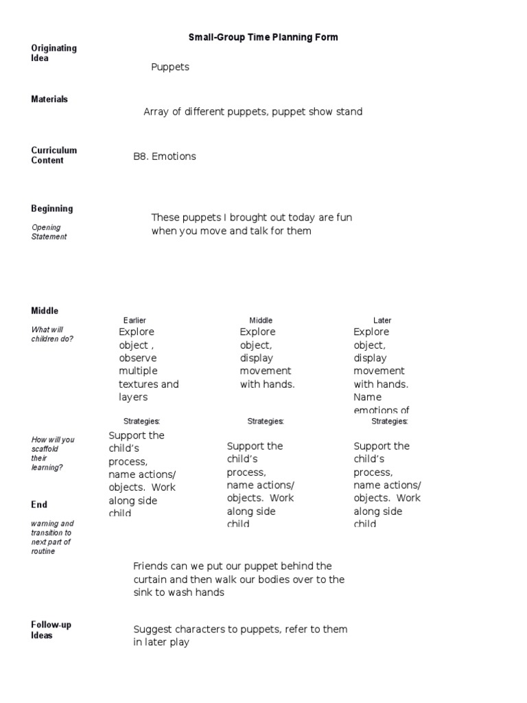 Small-Group Time Planning Template | PDF