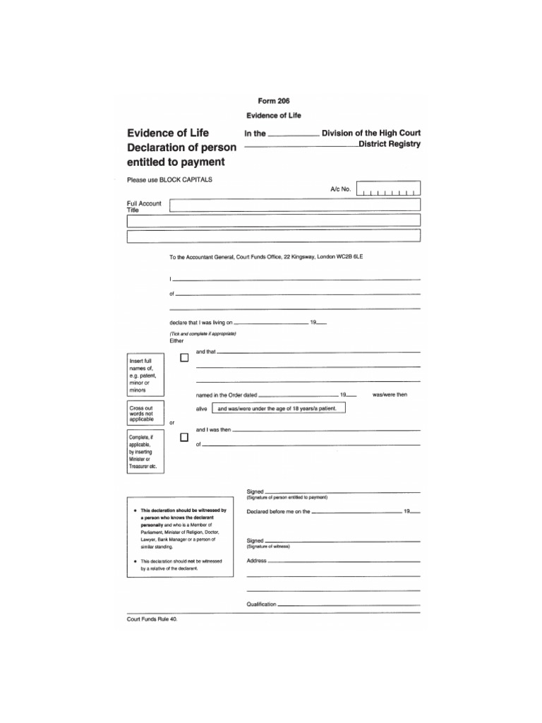 206 Evidence of Life Claimant Payout Form | PDF