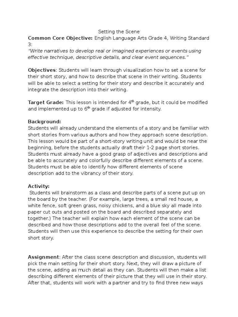 Setting The Scene Lesson Plan Lesson Plan Learning