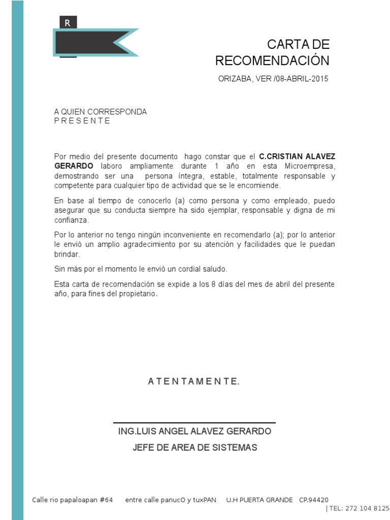 Carta de Recomendacion Laboral
