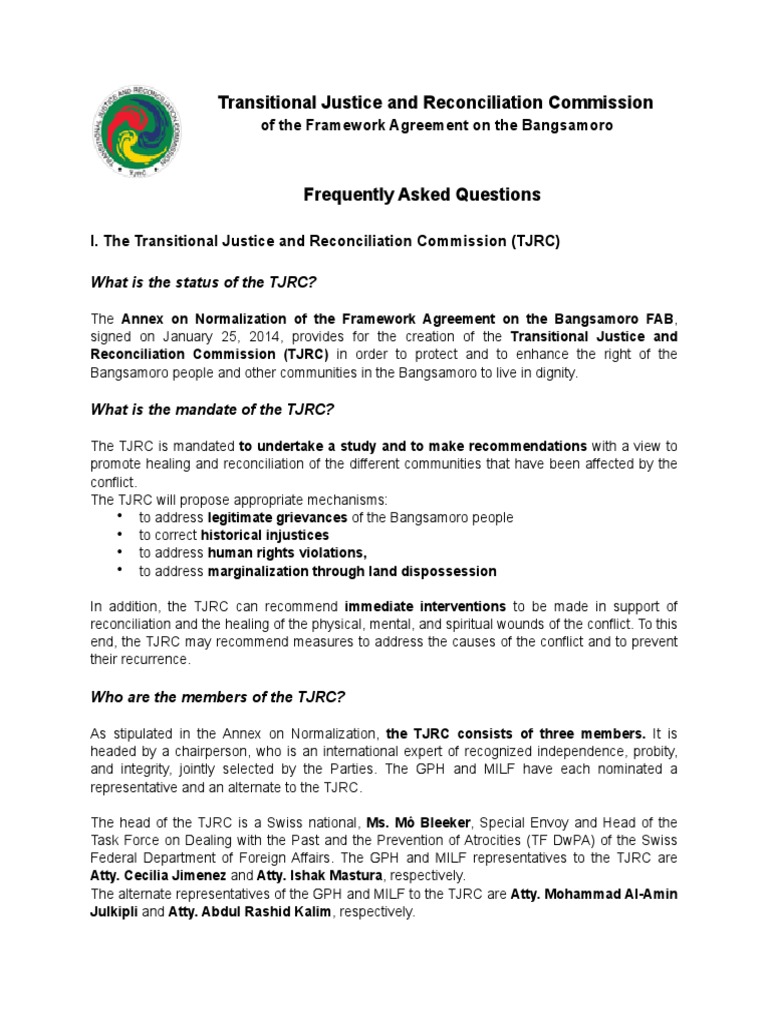 Transitional Justice and Reconciliation Commission (TJRC) FAQs | PDF ...