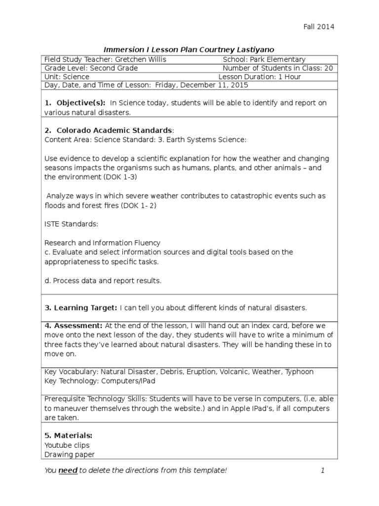 Second Grade Natural Disasters Lesson | PDF | Lesson Plan | Science
