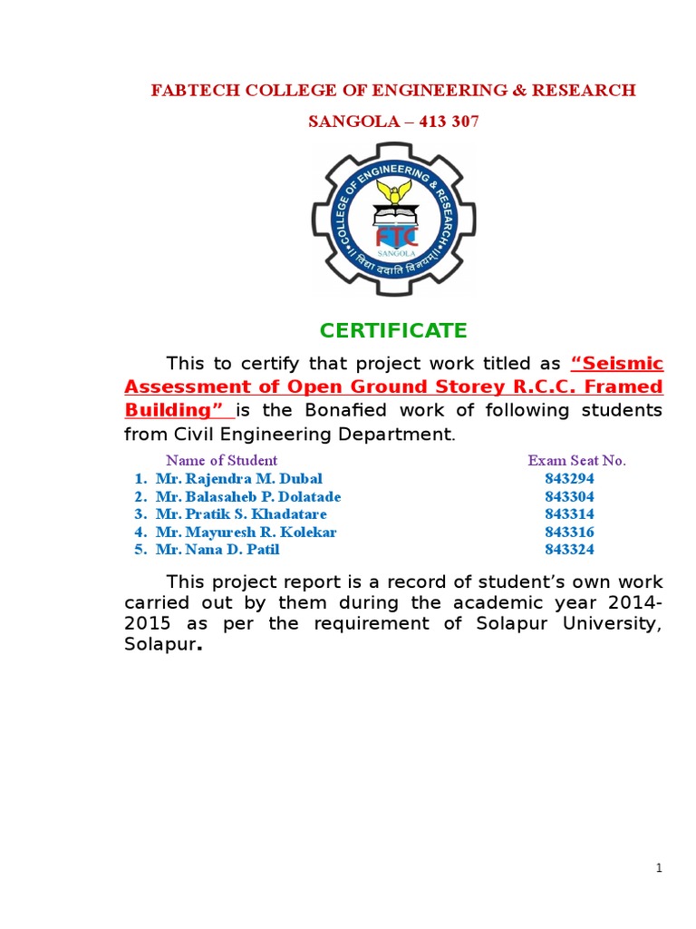 Civil Engineering Project Certificate | PDF | Science & Mathematics