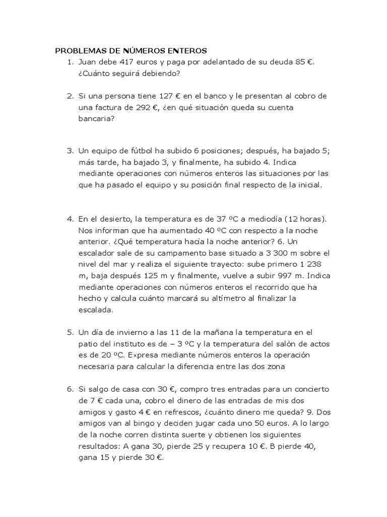 Problemas Resueltos de Números Enteros | PDF | Euro | Celsius