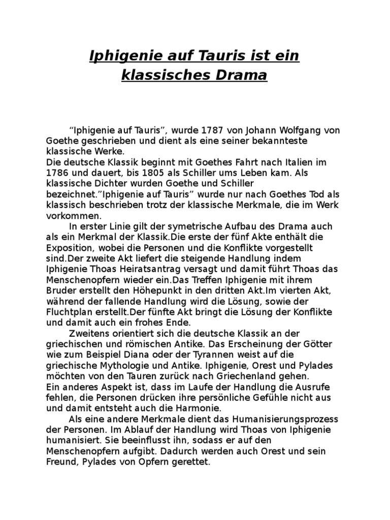 Iphigenie Auf Tauris Ist Ein Klassisches Drama