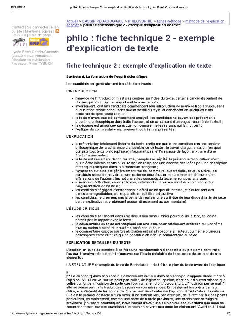 philo fiche technique  exemple dexplication de texte lycee rene