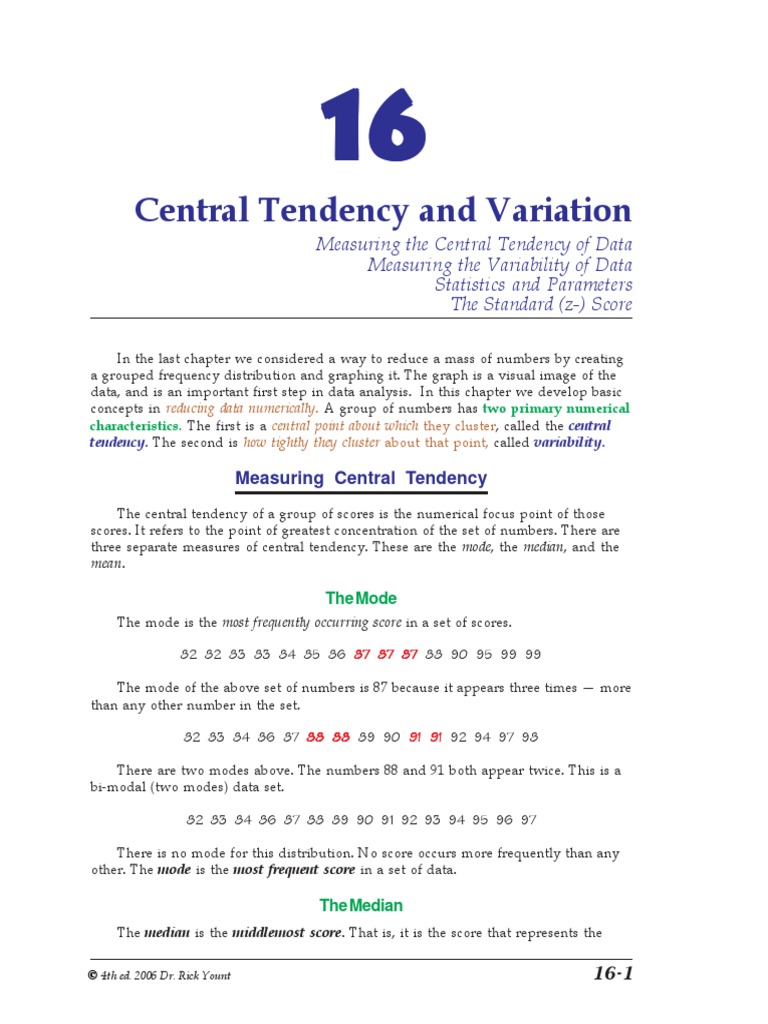 Central Tendency and Variation | PDF | Standard Deviation | Variance