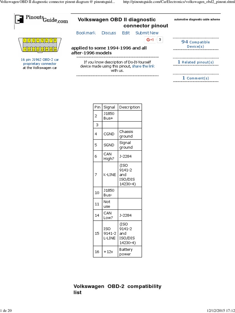 Renault OBD II Diagnostic Connector Pinout Diagram At, 56% OFF