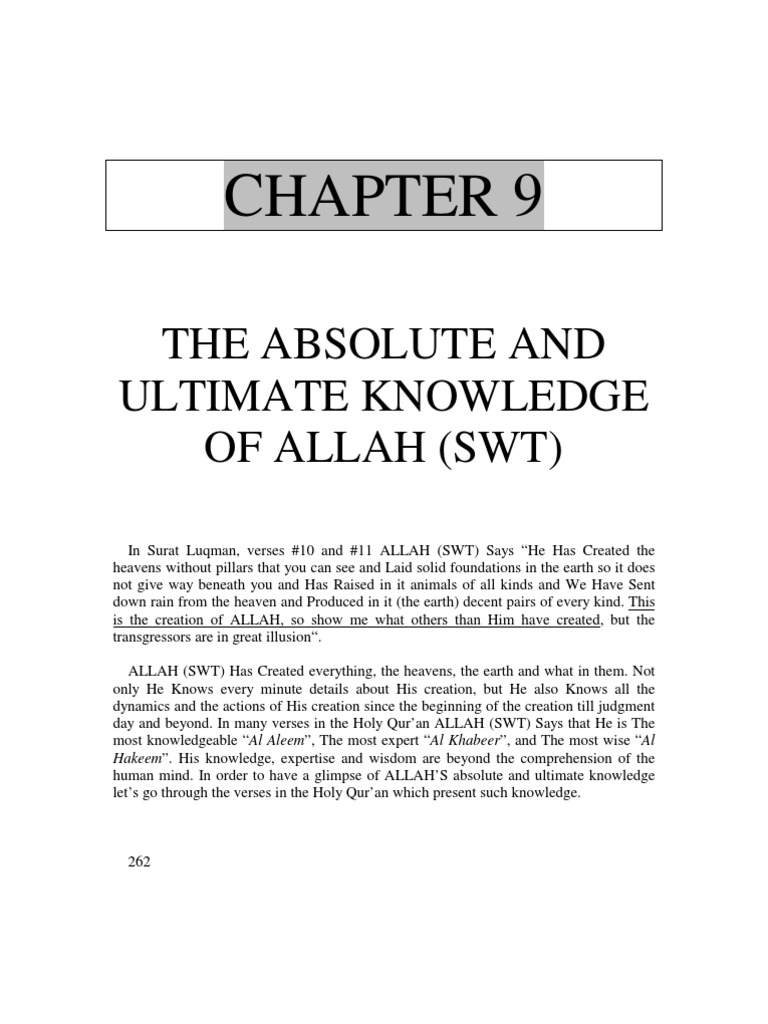 Chapter 9: The Absolute and Ultimate Knowledge of ALLAH (SWT) | PDF ...