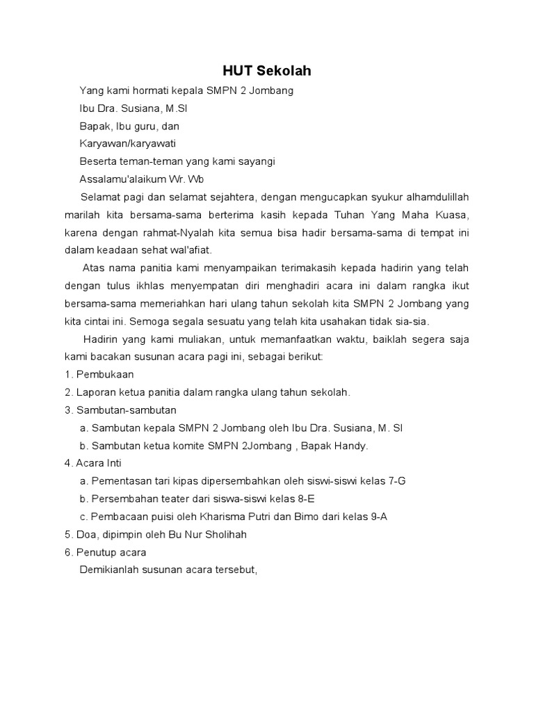 Rangkaian Acara Hut Sekolah