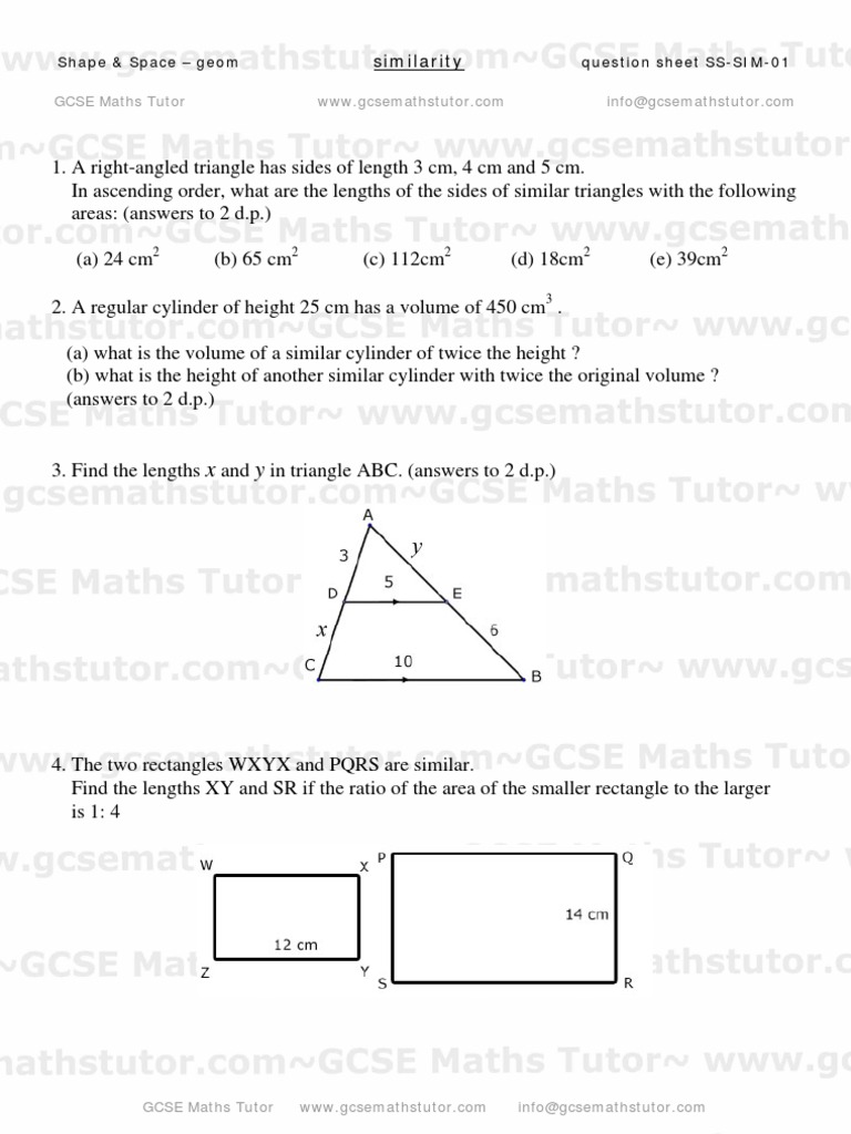 Similarity Worksheet, Geometry Revision From GCSE Maths Tutor | PDF