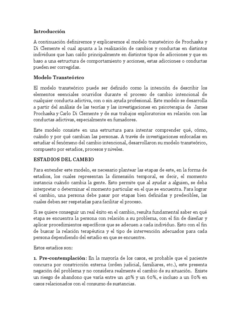 Modelo Transteórico DeProchaska y Di Clemente | PDF | Comportamiento |  Modelo conceptual