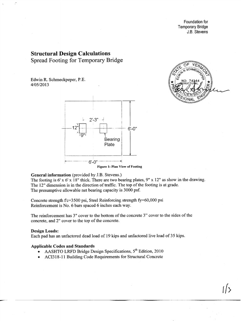 Spread footing design for temporary bridge | PDF | Structural Steel ...