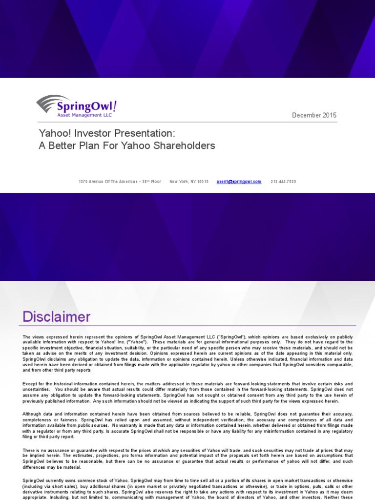 SpringOwl's Yahoo Presentation 12-13-15 | PDF | Yahoo! | Companies