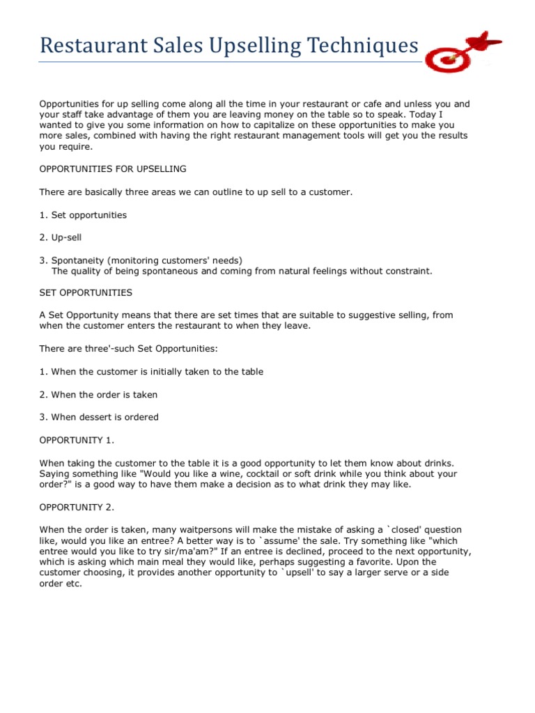 Restaurant Upselling Techniques Guide | PDF | Waiting Staff | Menu