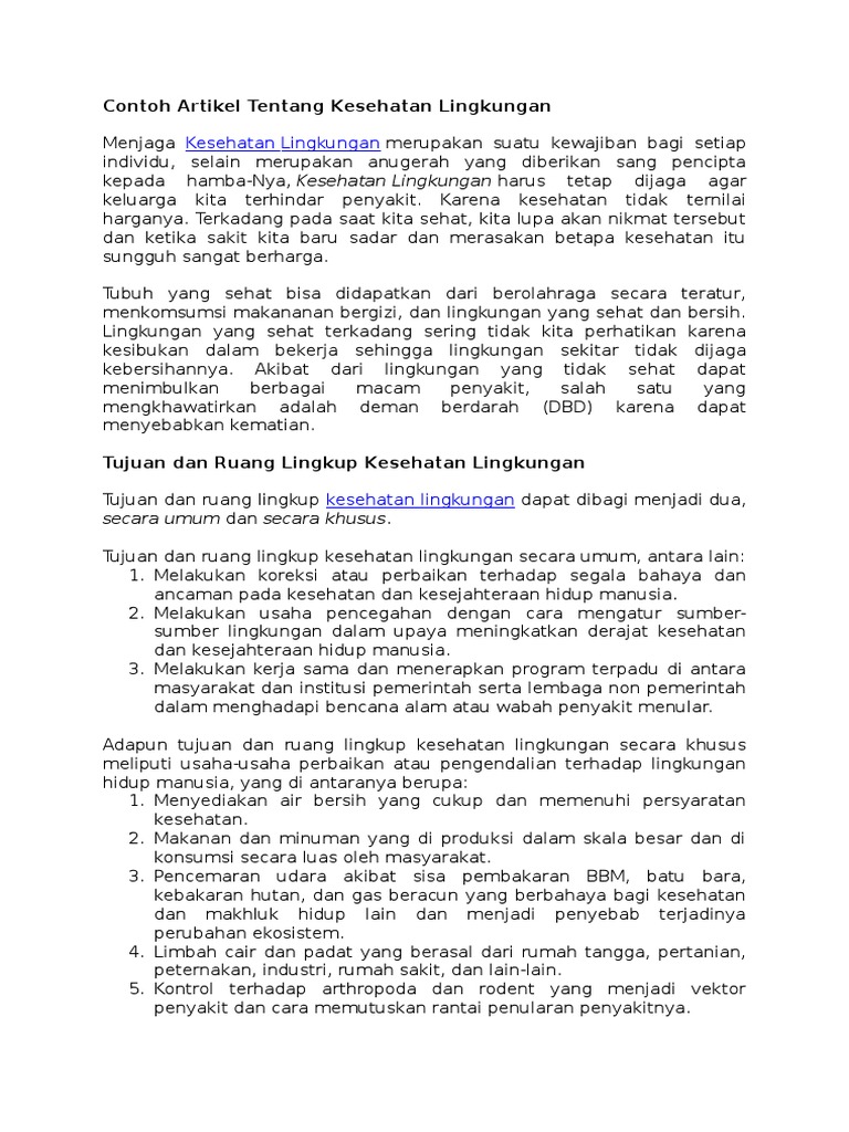 Contoh Artikel Tentang Kesehatan Lingkungan