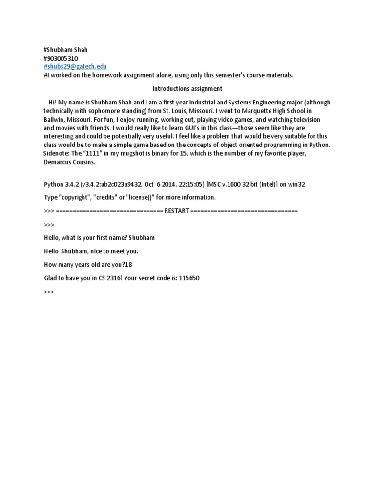 Student Intro for CS Class | PDF