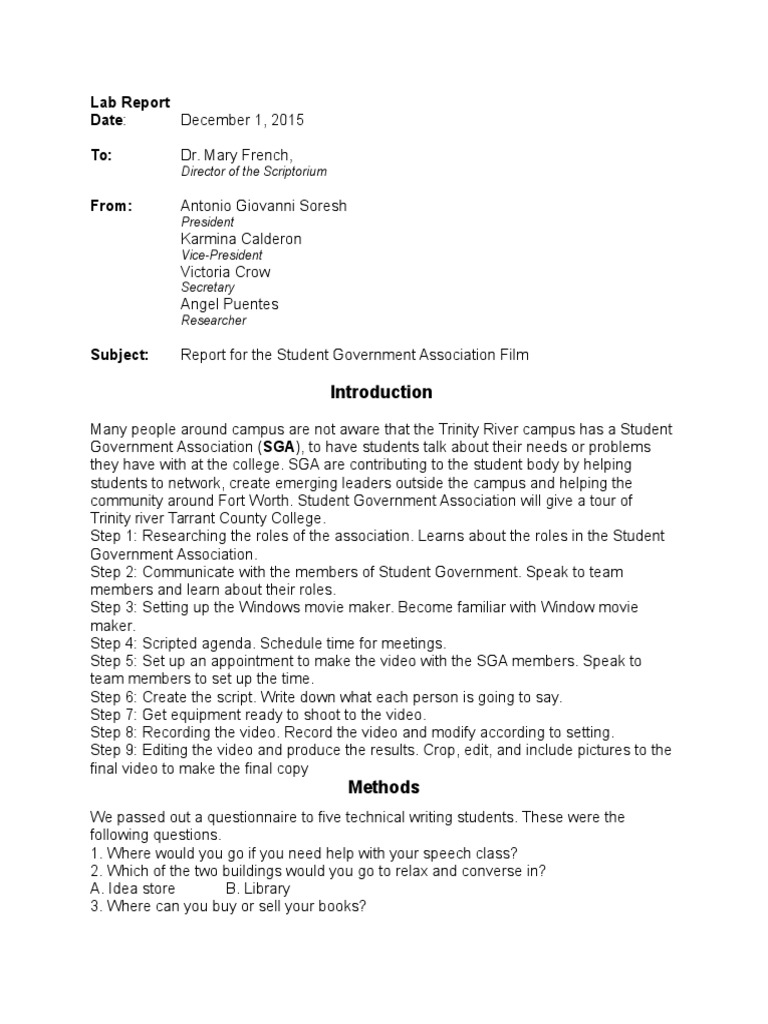 Lab Report Date: To: From:: Director of The Scriptorium | PDF