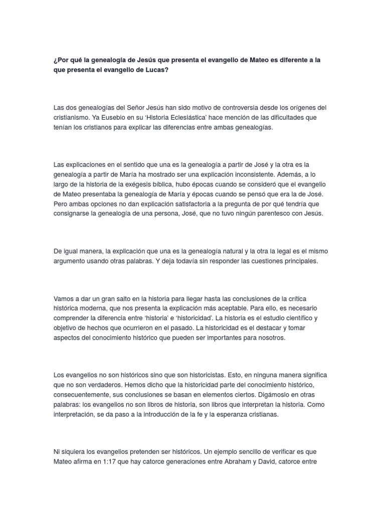 Una Explicación Aceptable De Las Diferencias En Las Genealogías De