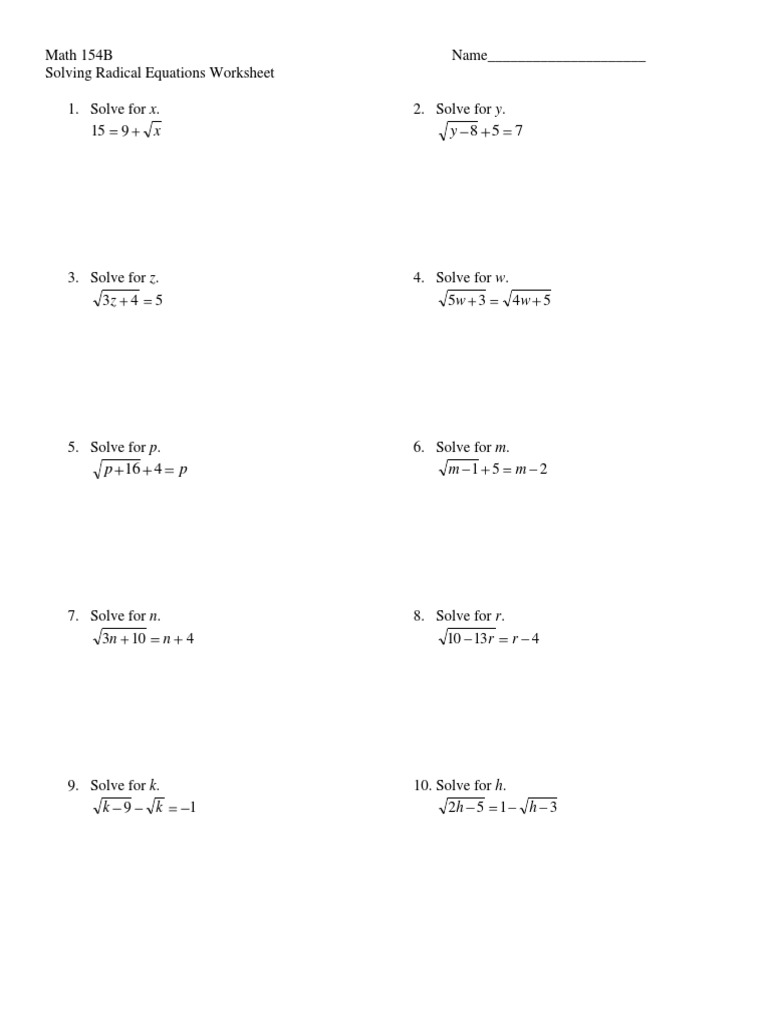 Worksheets Solving Radical Equations Worksheet solving radical equations worksheets free library and inequalities she loves math