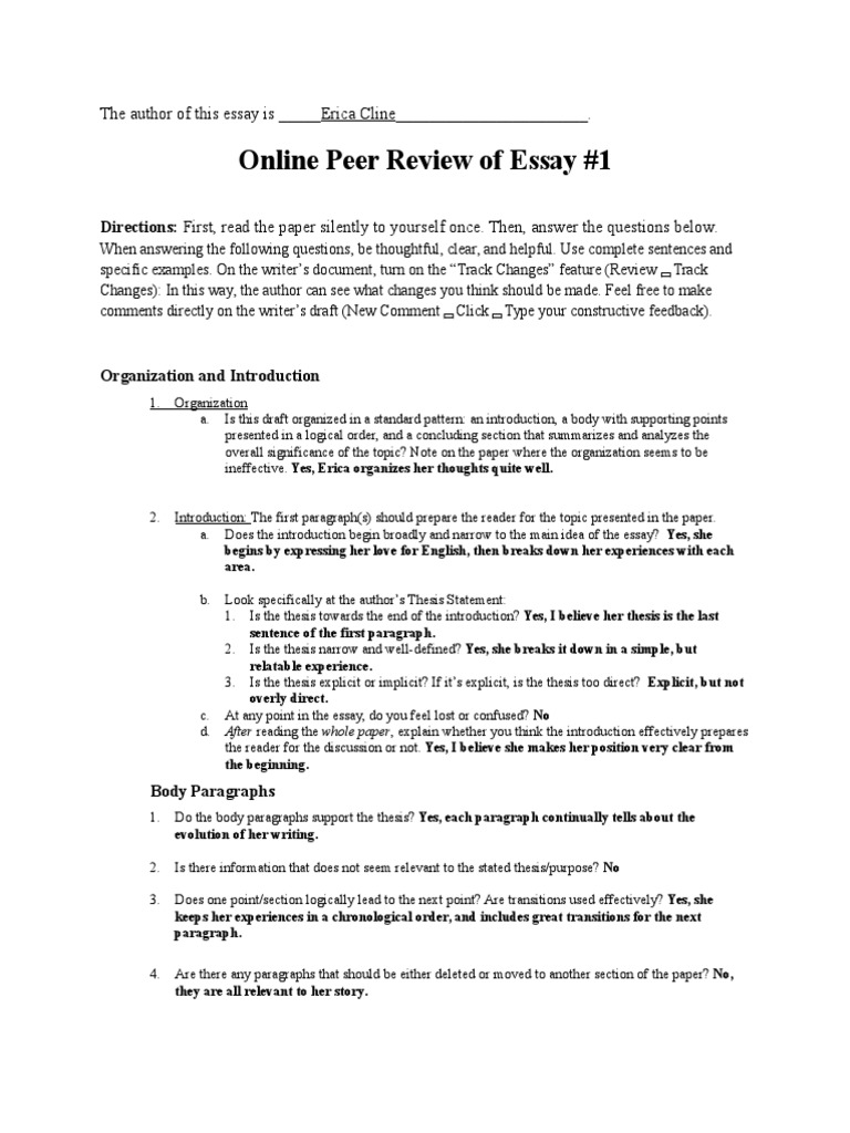 peer review essay example