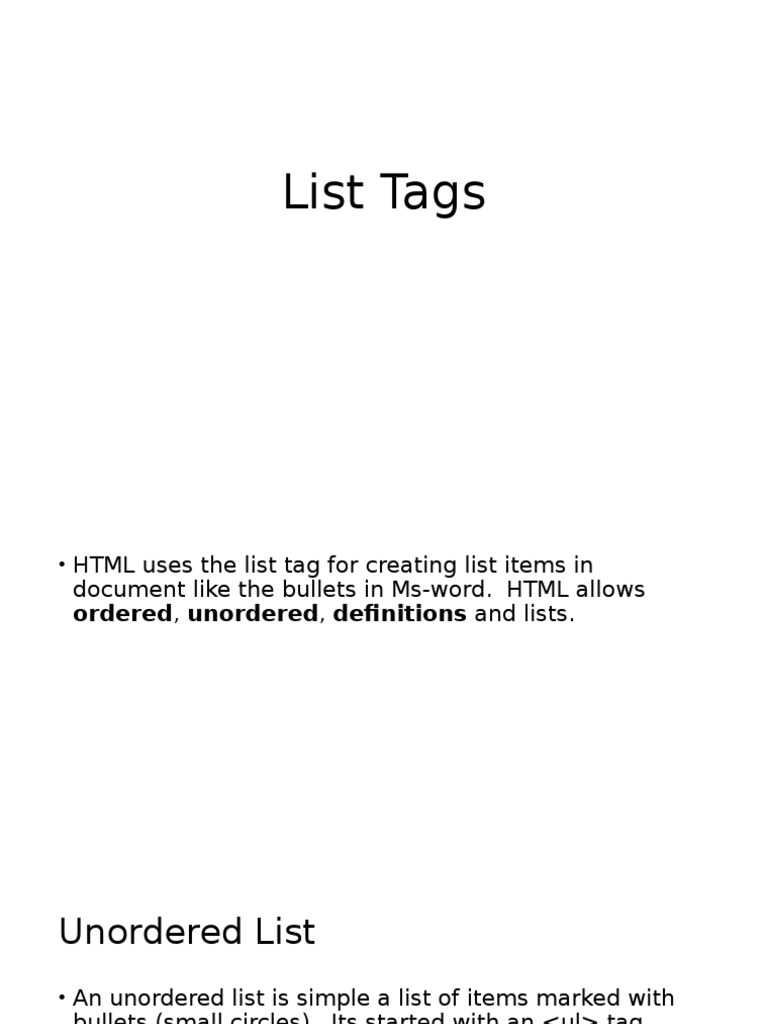 HTML List Tags Explained: Types & Examples | PDF | Computers