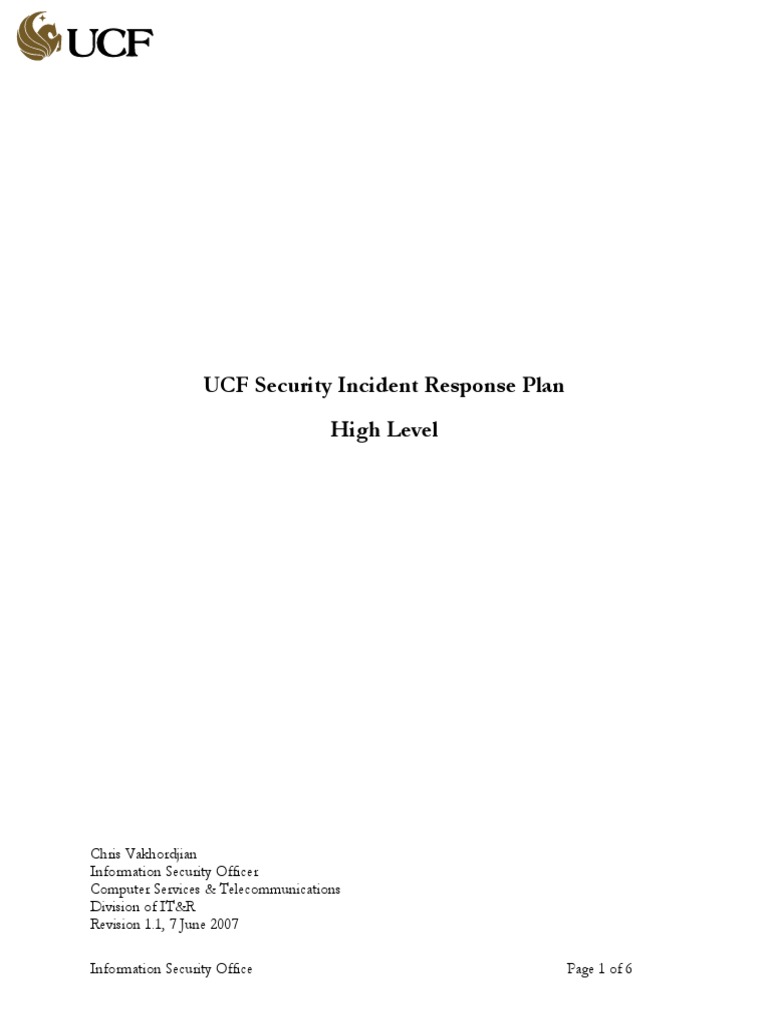 UCF Security Incident Response Plan | PDF | Incident Management ...