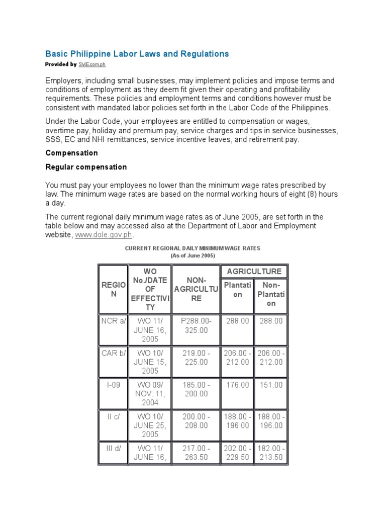 Basic Philippine Labor Laws and Regulations Overtime Gratuity
