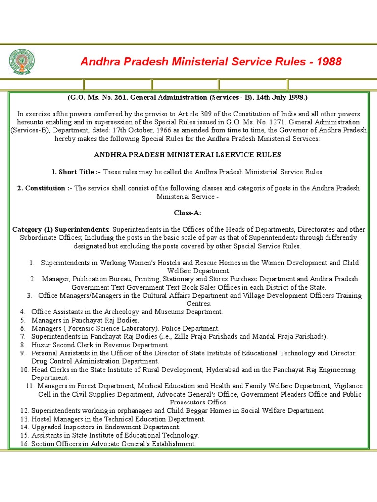 Andhra Pradesh Ministerial Service Rules PDF Ayurveda Welfare