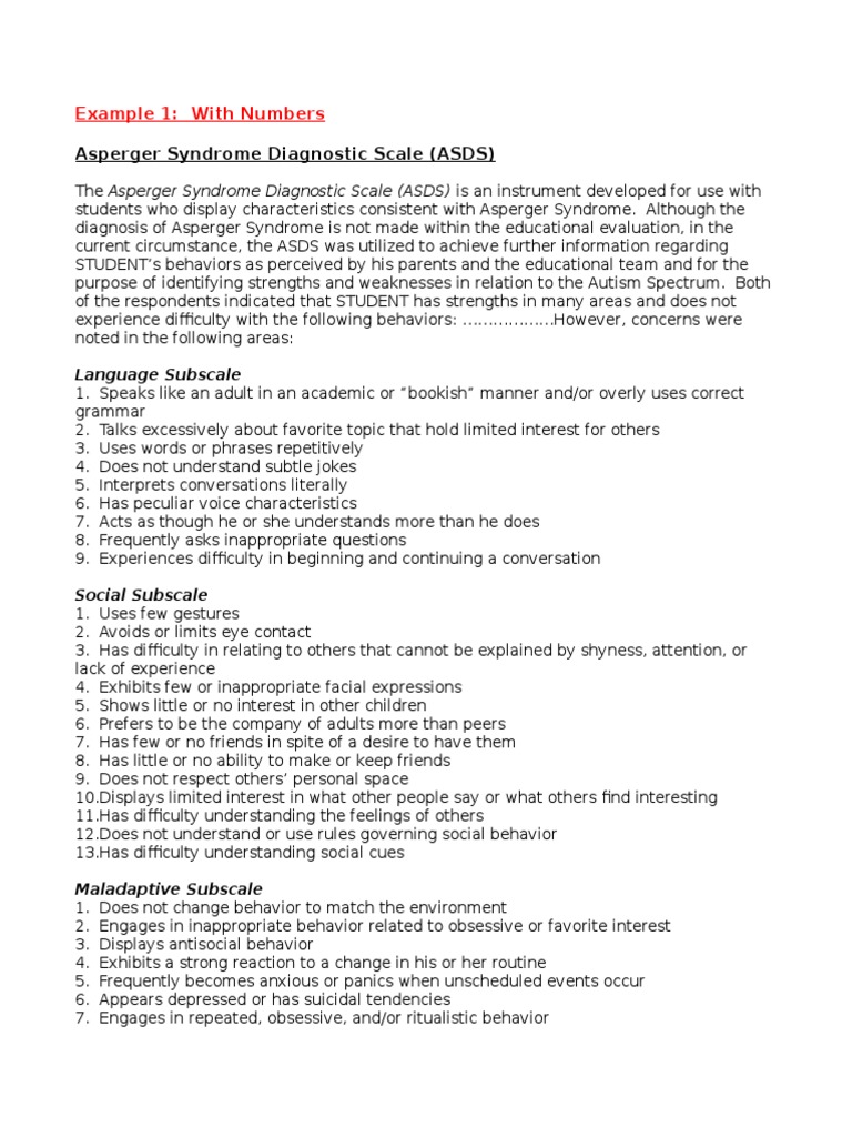 Asperger Syndrome Diagnostic Scale Overview | PDF | Asperger Syndrome ...