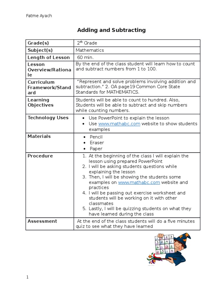 2nd Grade Addition and Subtraction Lesson | PDF