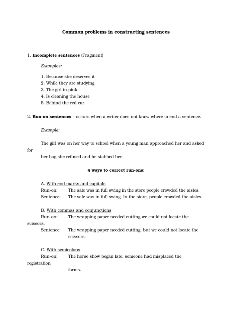 Common Problems In Constructing Sentences Comma 10 Views