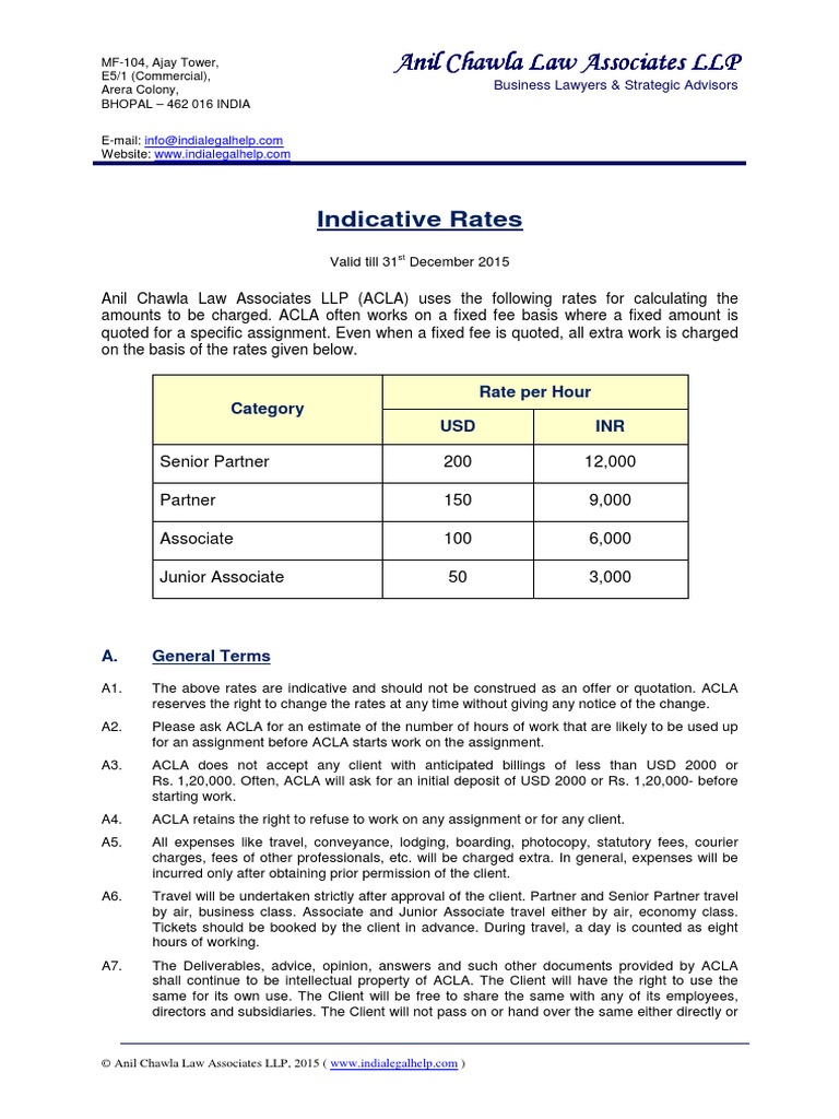 Indicative Rates PDF Invoice Taxes