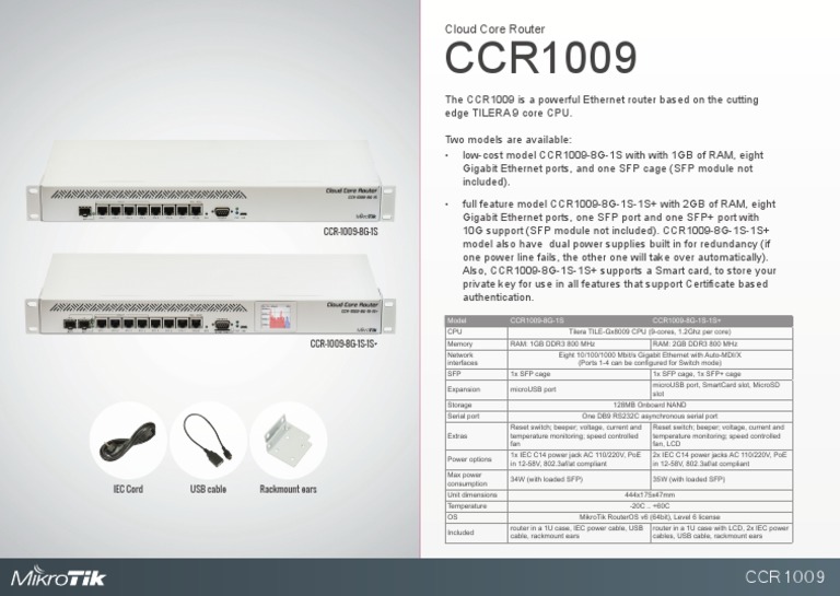 Cloud Core Router: CCR-1009-8G-1S | PDF | Business | Computers
