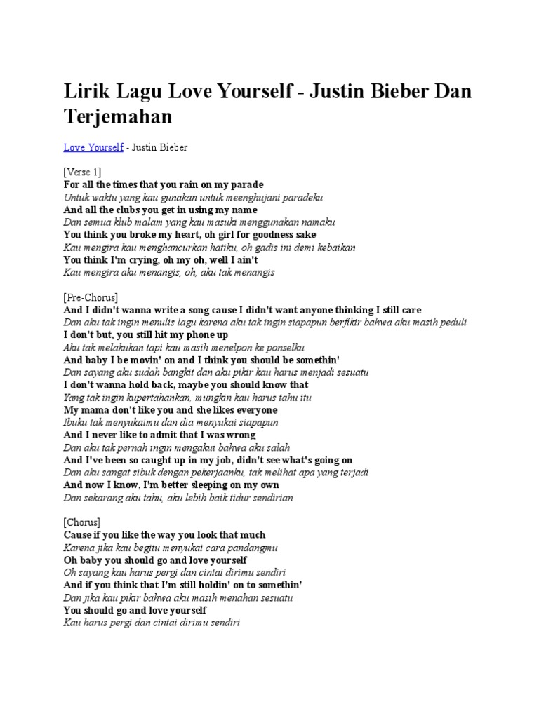 Lirik Lagu Love Yourself Pdf