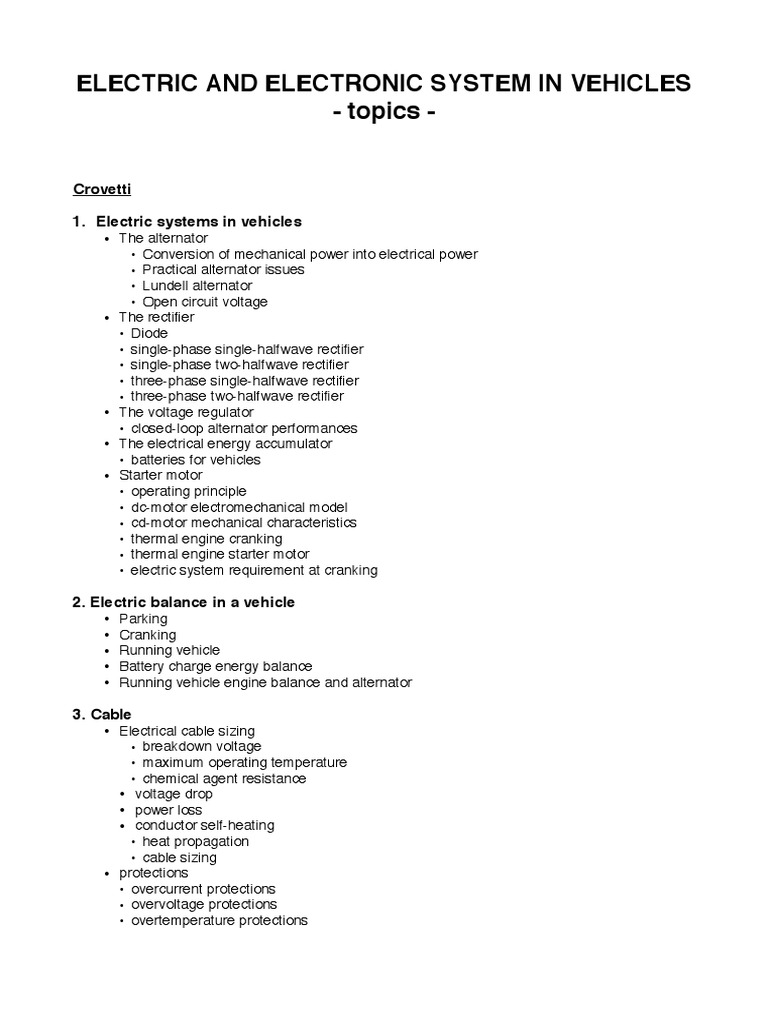 Electric and Electronic System in Vehicles Topics PDF Network