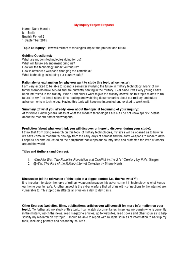Copyofproposaltemplate Inquiryproject Dariomarotto | PDF