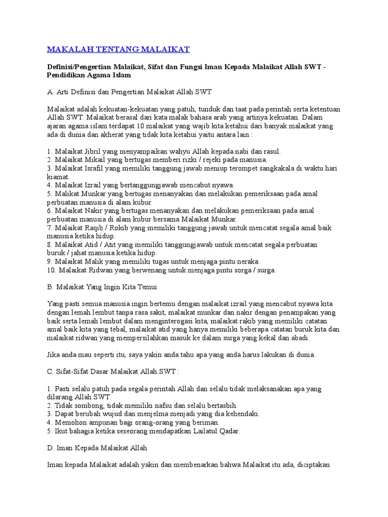 Dokumen Serupa Dengan Makalah Tentang Malaikat