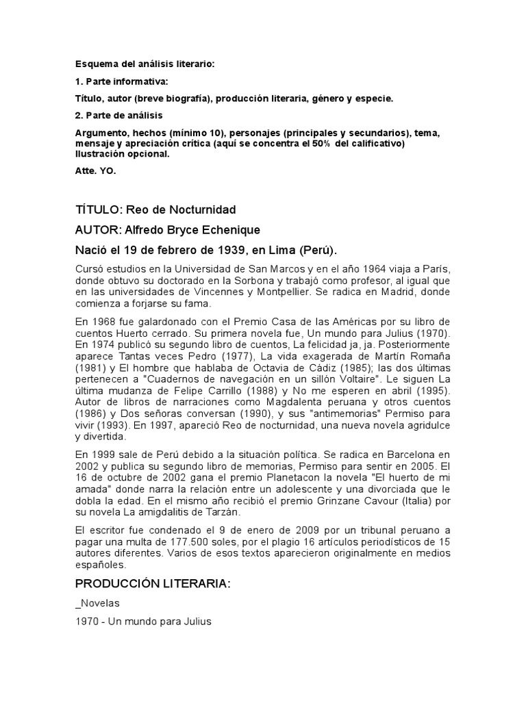 Alfredo Bryce Echenique Reo de Nocturnidad PDF
