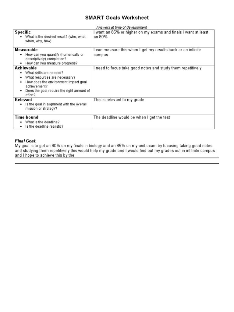 SMART Goals for Academic Success | PDF | Career & Growth
